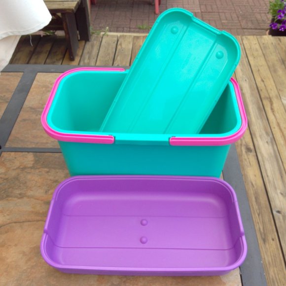 Vtg Eagle Craftstor Craft Tote Bin Aqua Pink - Picture 7 of 7